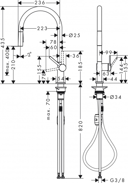 Смеситель для кухонной мойки HANSGROHE TALIS M54 72842000 хром