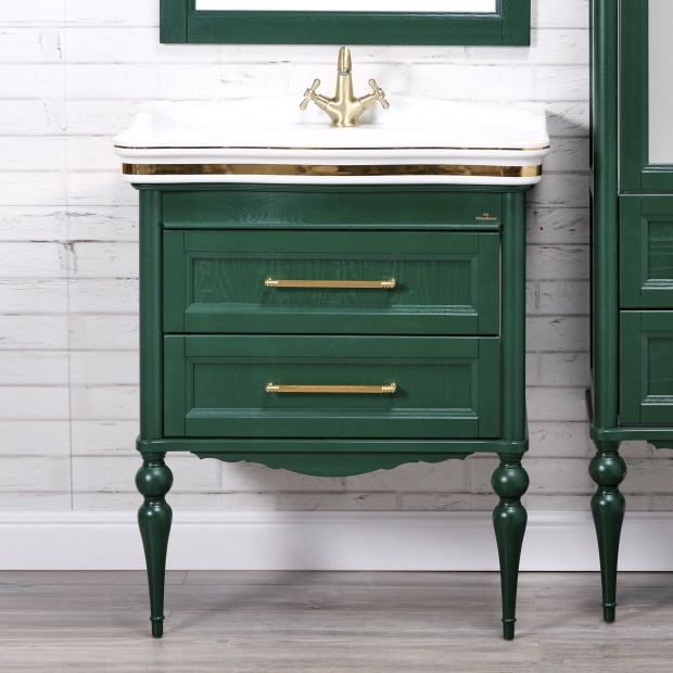 Комплект мебели ValenHouse Эстетика 80, зеленая, подвесная, ручки золото