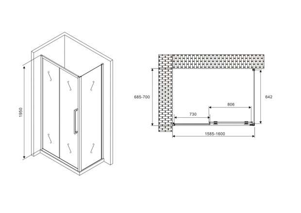 Душевой уголок ABBER SCHWARZER DIAMANT 160x70x195 (AG30160MH-S70M)