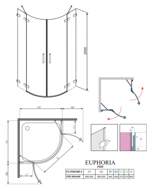 Душевая дверь RADAWAY EUPHORIA PDD 90x200 (383001-01L) L