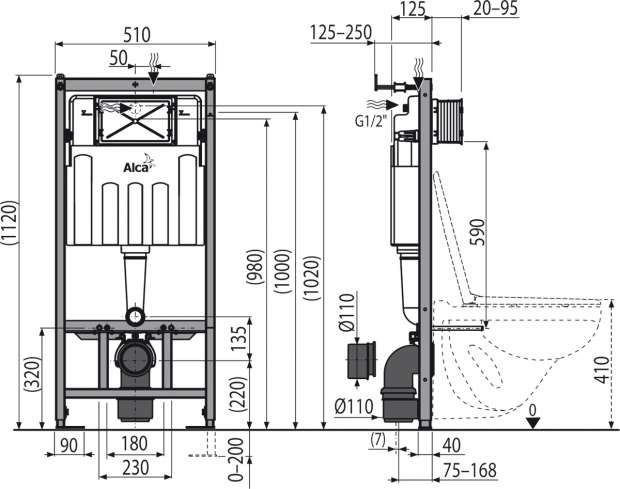 Инсталляция для унитазов AlcaPlast AM101/1120-3:1 RU M70-0001 Клавиша смыва белая