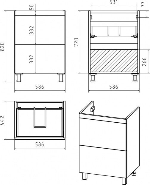 Комплект мебели Misty Атлантик 60, с двумя ящиками, белая