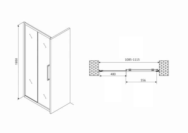 Душевая дверь ABBER SCHWARZER DIAMANT 110x195 (AG30110H)