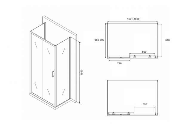 Душевой уголок ABBER SCHWARZER DIAMANT 160x70x195 (AG30160B-S70B-S70B)