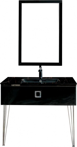Комплект мебели Armadi Art Lucido 100, глянцевая черная, раковина 852-100-B, ножки хром