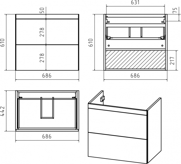 Комплект мебели Misty Атлантик 70, подвесная, с двумя ящиками, серый камень