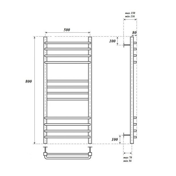 Полотенцесушитель водяной POINT ОМЕГА П12 50x80 (PN90158S) хром