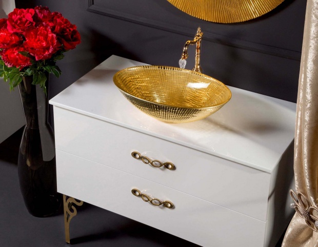 Мебельная раковина Armadi Art NeoArt хрустальная, золото