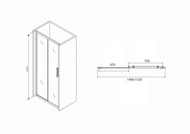 Душевая дверь ABBER SCHWARZER DIAMANT 150x195 (AG30150BH)