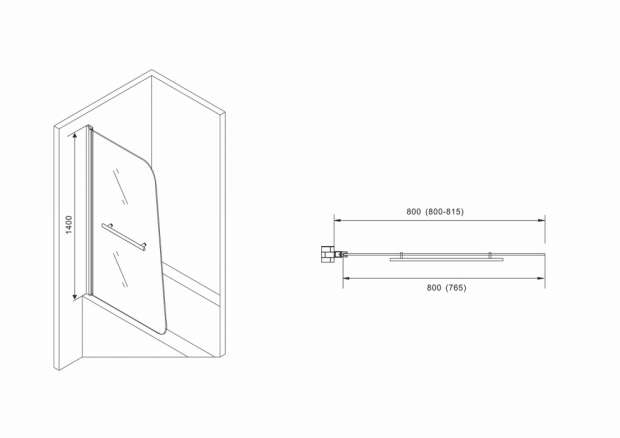 Душевая шторка на ванну ABBER EWIGES WASSER 80x140 (AG50080B)