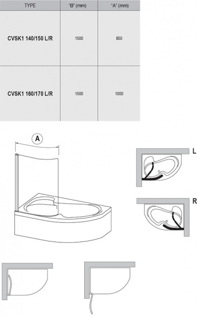 Душевая шторка на ванну RAVAK Chrome 150x85 правая (7QRM0100Y1)стекло Transparent