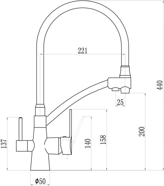 Смеситель для кухни Savol S-L1805L-05 с гибким изливом