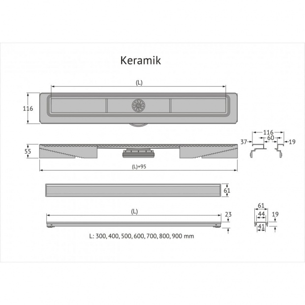 Душевой лоток BERGES WASSERHAUS B1 KERAMIK (090115)