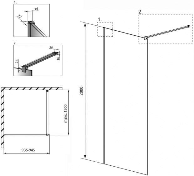 Душевая перегородка Radaway Modo X Black II Frame 95