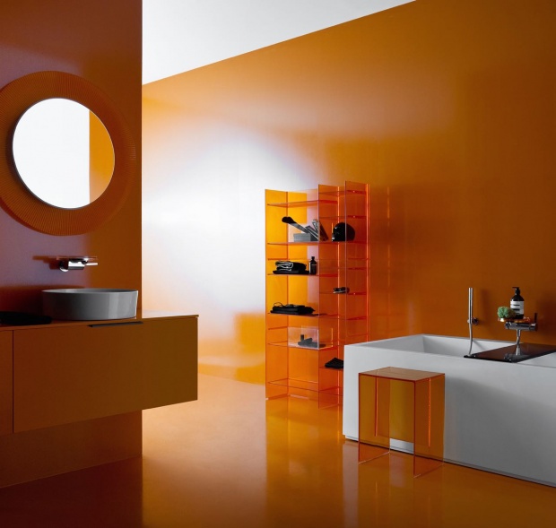 Зеркало круглое Laufen Kartell by Laufen 80 оранжевое, с подсветкой
