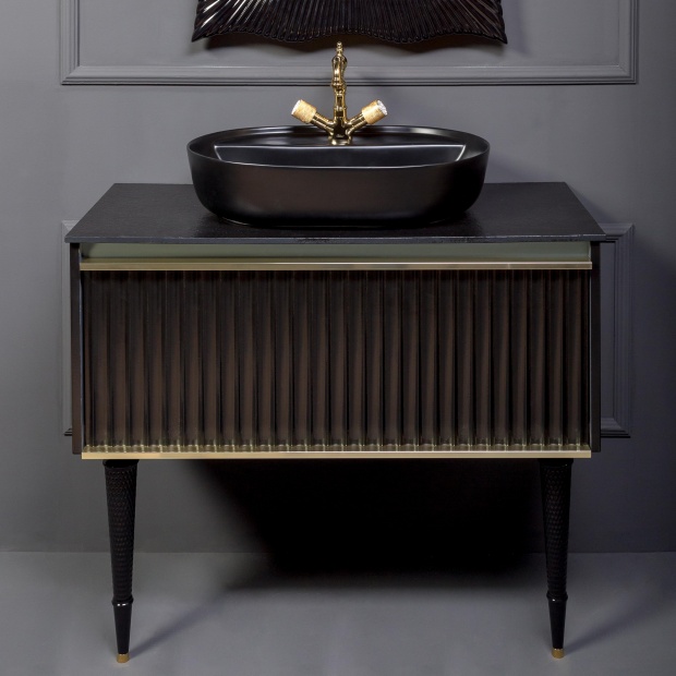 Комплект мебели Armadi Art Vallessi Avangarde Canale 100 черная, с накладной раковиной