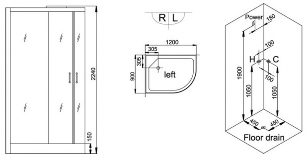 Душевая кабина гидромассажная Grande Home 120X90 (WS103/S6) L