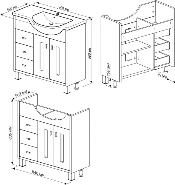 Комплект мебели Бриклаер Бали 90 венге, белый глянец, R