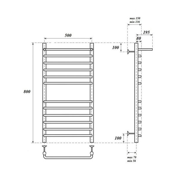 Полотенцесушитель водяной POINT НЕПТУН П11 50x80 (PN09158SP) хром, с полкой