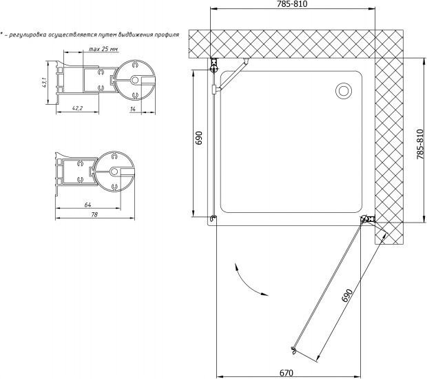 Душевой уголок Vegas Glass EP-Fis 80x80x189 (EP-Fis 80 08 01 R)