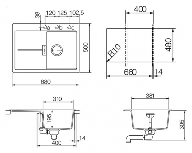 Мойка кухонная Schock Horizont 40D Small (D-100S) аворио, интегрированная