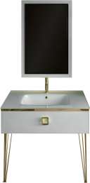 Комплект мебели Armadi Art Lucido 100, жемчужная белая, раковина 852-100-W, ножки золото