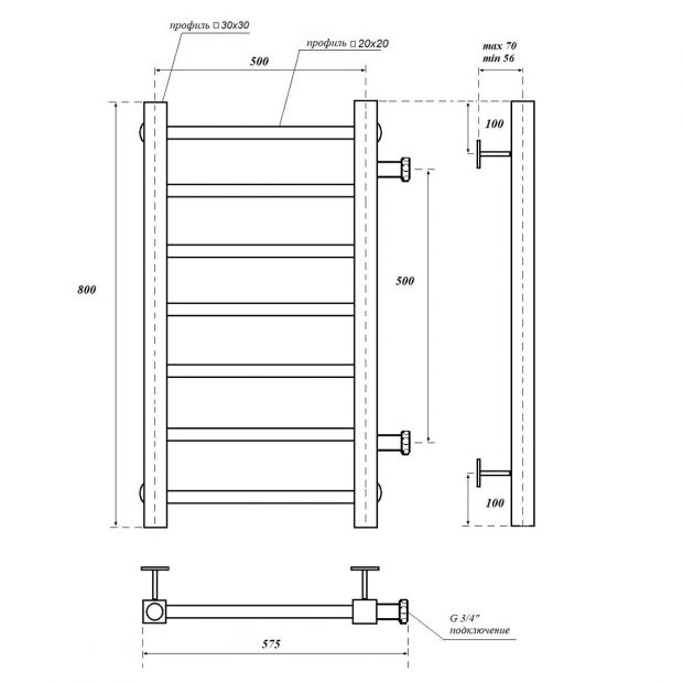 Полотенцесушитель водяной POINT ВЕГА П7 50x80 (PN71558) хром