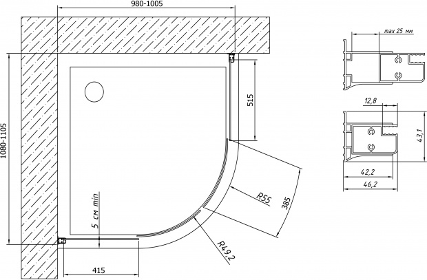 Душевой уголок Vegas Glass ZS-F 100x110x190 (ZS-F 110*100 01 10)