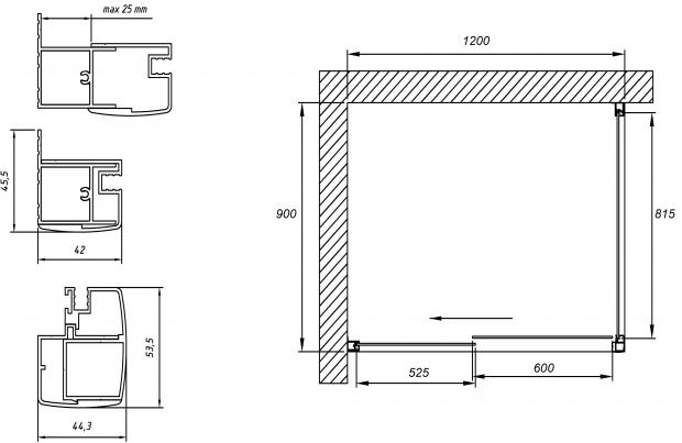 Душевой уголок Vegas Glass ZP+ZPV TUR NOVO 120*90 09 01 профиль золото, стекло прозрачное