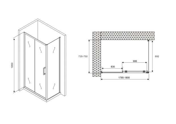 Душевой уголок ABBER SCHWARZER DIAMANT 180x75x195 (AG30180B-S75B)