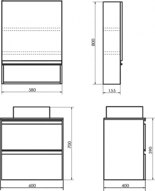 Комплект мебели Comforty Эдинбург 60-2 подвесная, бетон светлый, раковина 9111