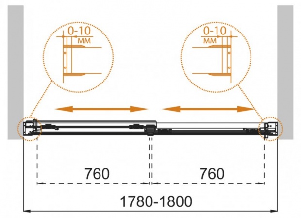 Душевая шторка на ванну CEZARES TANDEM-SOFT 180х145 (TANDEM-SOFT-VF-2-180/145-C-Cr-IV) универсальная