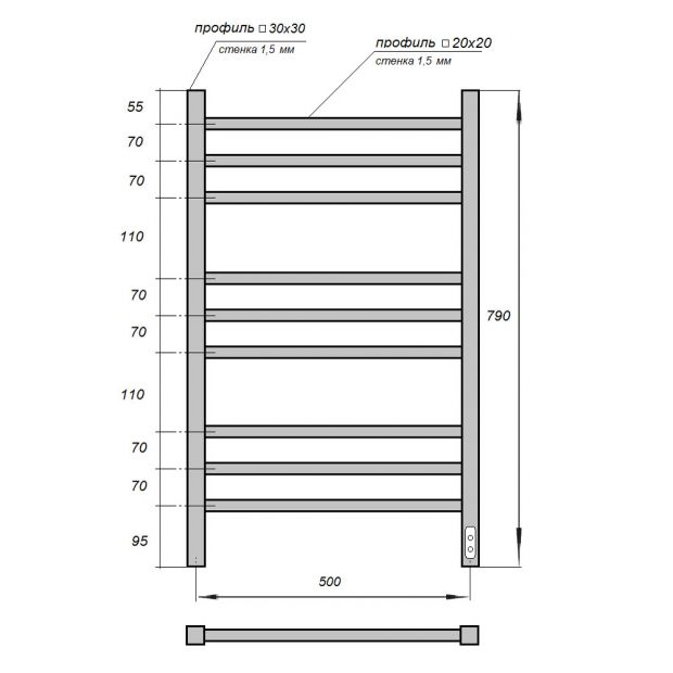 Полотенцесушитель электрический POINT ВЕГА П9 50x80 (PN71858W) белый