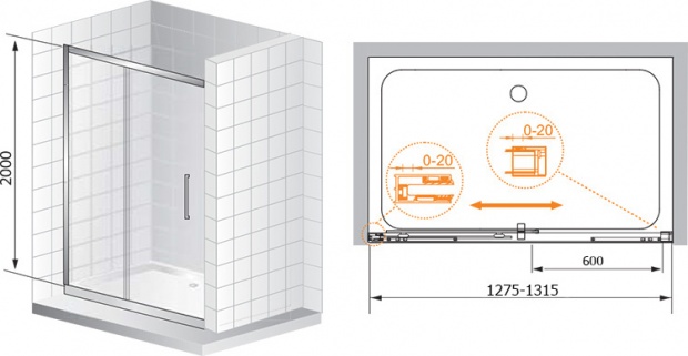 Душевая дверь Cezares Premier Soft 131.5x200 (PREMIER-SOFT-W-BF-1-130-C-Cr-IV) универсальная