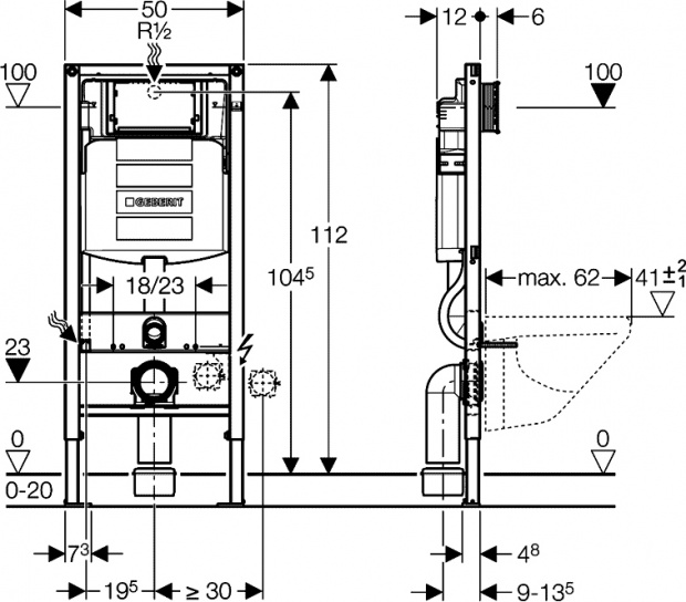 Комплект:  инсталляция для унитазов Geberit Duofix UP320 111.300.00.5 + Унитаз подвесной Bien TPKA052AMVP0W3000 + Кнопка смыва Geberit Sigma 01