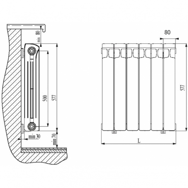 Радиатор биметаллический Rifar Monolit 6 секций (57см)