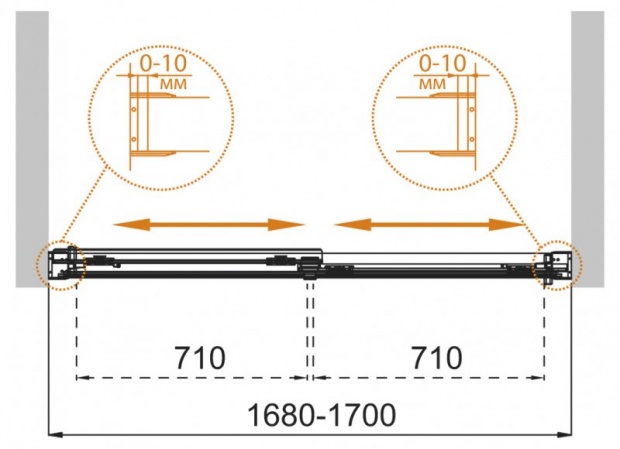 Душевая шторка на ванну CEZARES TANDEM-SOFT 170х145 (TANDEM-SOFT-VF-2-170/145-C-Cr-IV) универсальная