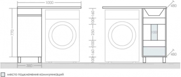 Комплект мебели СанТа Марс 38 напольная, для стиральной машины