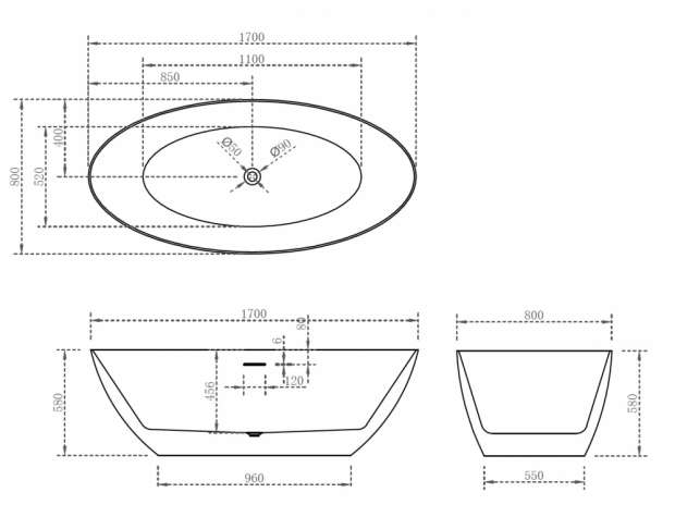 Ванна акриловая ABBER 170x80 (AB9374-1.7)