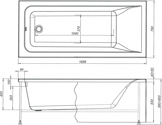 Ванна акриловая Aquanet Bright 233141 170x75 с каркасом