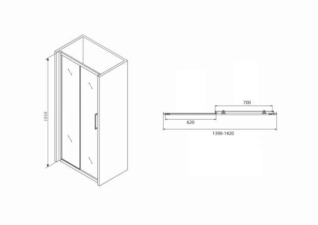 Душевая дверь ABBER SCHWARZER DIAMANT 140x195 (AG30140BH)