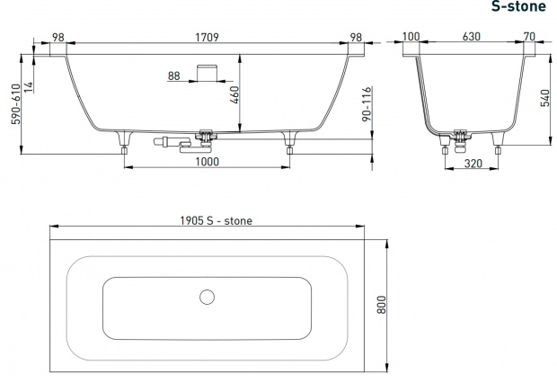 Ванна из искусственного камня SALINI NEW ORLANDO AXIS 190x80 матовая S-Stone (103221M)