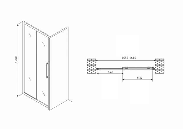 Душевая дверь ABBER SCHWARZER DIAMANT 160x195 (AG30160H)