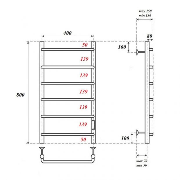 Полотенцесушитель электрический POINT НИКА П6 40x80 (PN08848B) черный