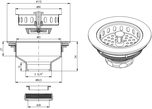 Донный клапан для кухонной мойки RAV SLEZAK (MD0819SM)