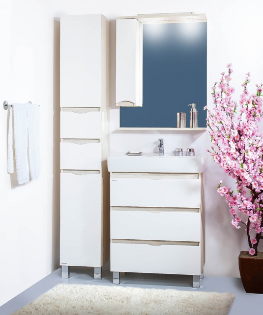Зеркало-шкаф Бриклаер Токио 70 L светлая лиственница, белый глянец