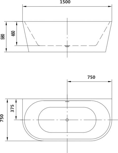 Акриловая ванна Art&Max AM-206-1500-750 150x75