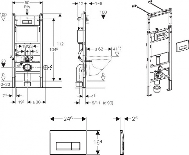 Комплект:  Унитаз подвесной Jacob Delafon Escale E1306 + инсталляция для унитазов Geberit Duofix Платтенбау 458.125.11.1 4 в 1 с кнопкой смыва