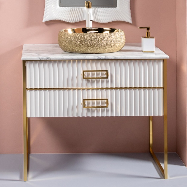 Комплект мебели Armadi Art Monaco 100 столешницей из мрамора белая, золото