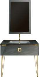 Комплект мебели Armadi Art Lucido 100, глянцевый графит, раковина 852-100-GR, ножки золото